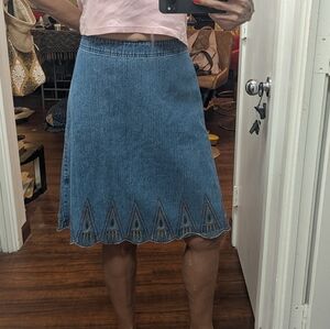 Christopher & Banks Southwestern denim skirt embroidered hem Coastal Cowgirl 12